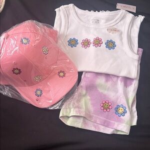 White Floral Kids Tank Top And Short